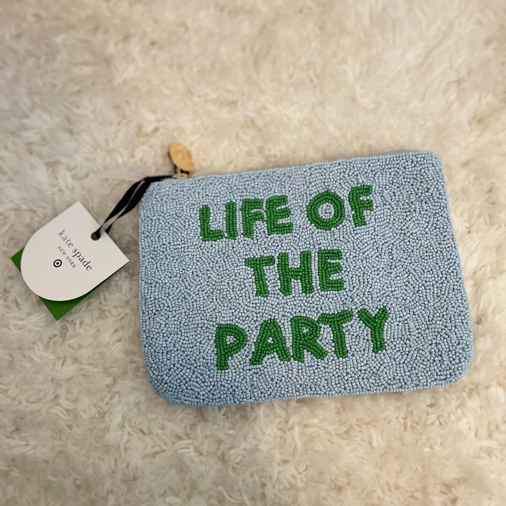 Kate Spade New York Target Life Of The Party Beaded Pouch Clutch Blue Green NEW